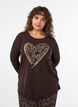 Natbluse i bomuld med hjerteprint, Brun, Model image number 0