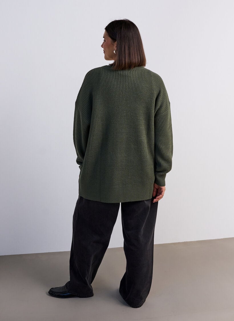Lang ribstrikket bluse med V-hals, Gr&oslash;n, Model image number 2