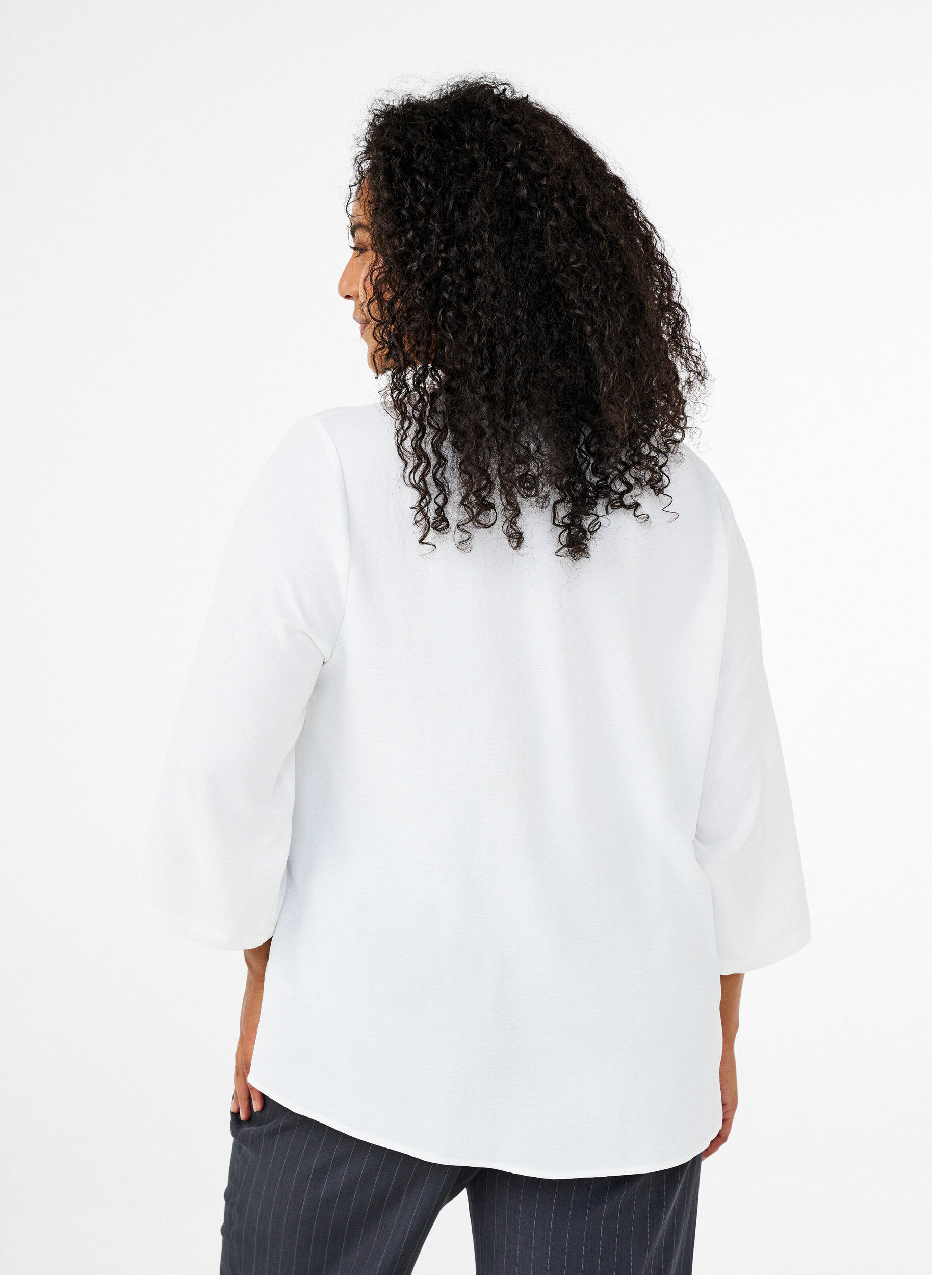 Zizzi Bluse med 3/4 &aelig;rmer, Vanilla, Model image number 2