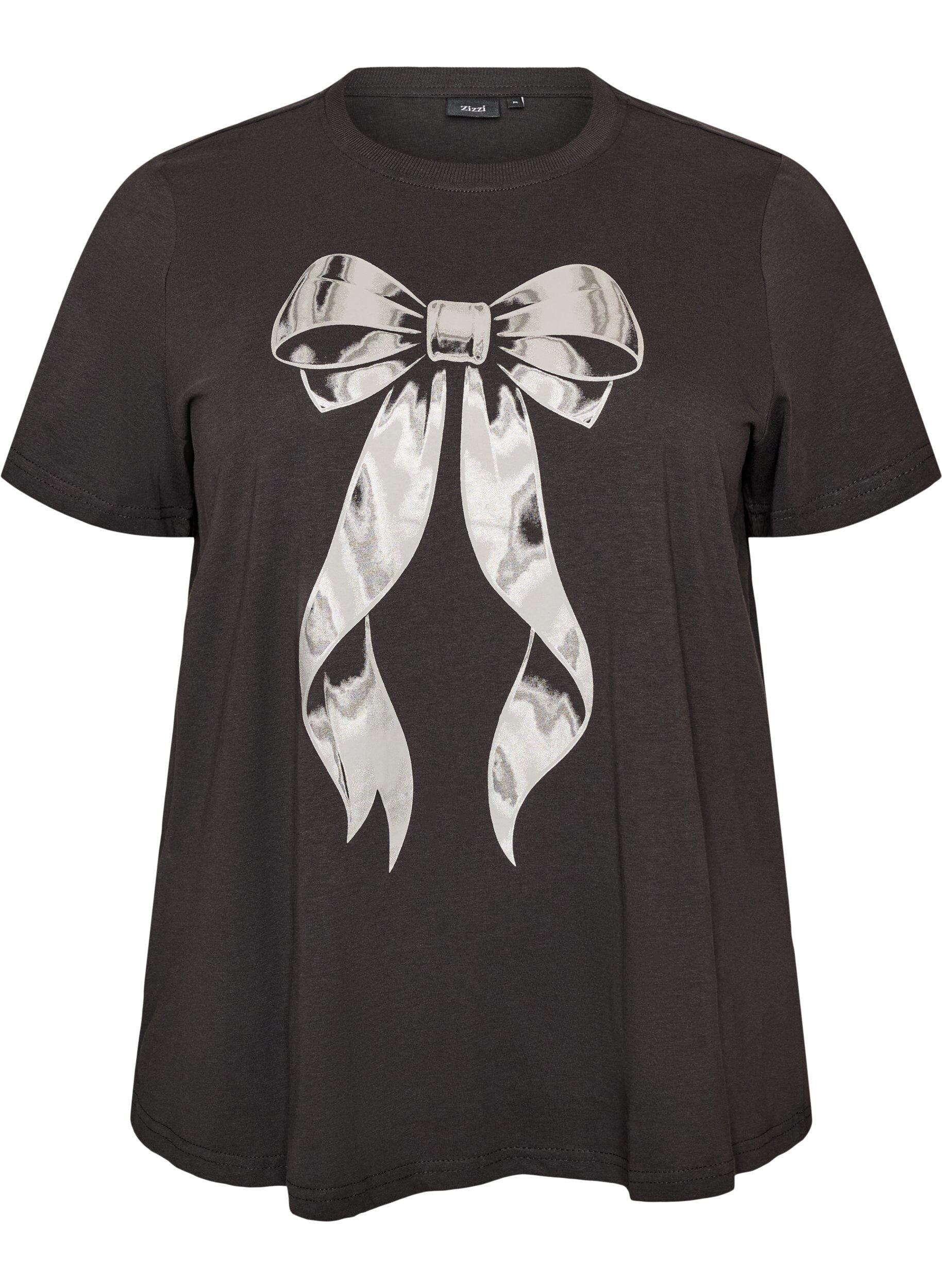 ZizziT-shirt i bomuld med frontmotiv, Gr&aring;, Packshot image number 0