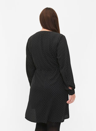 Printet kjole med snøre i taljen, Black Dot, Model image number 1