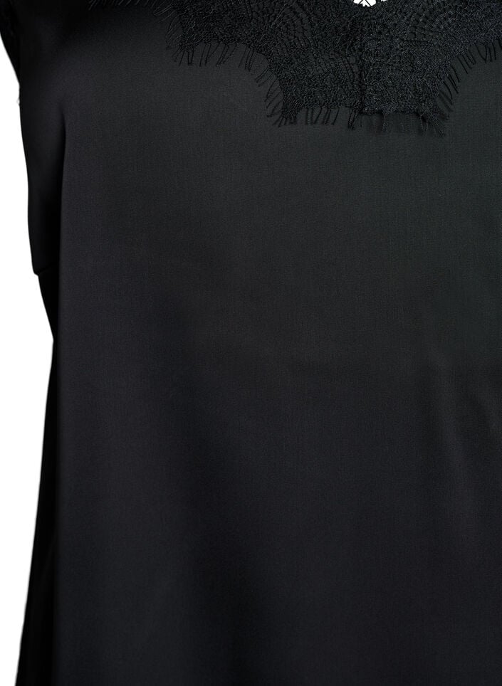 Stroptop i satinlook med blonde, Sort, Packshot image number 2