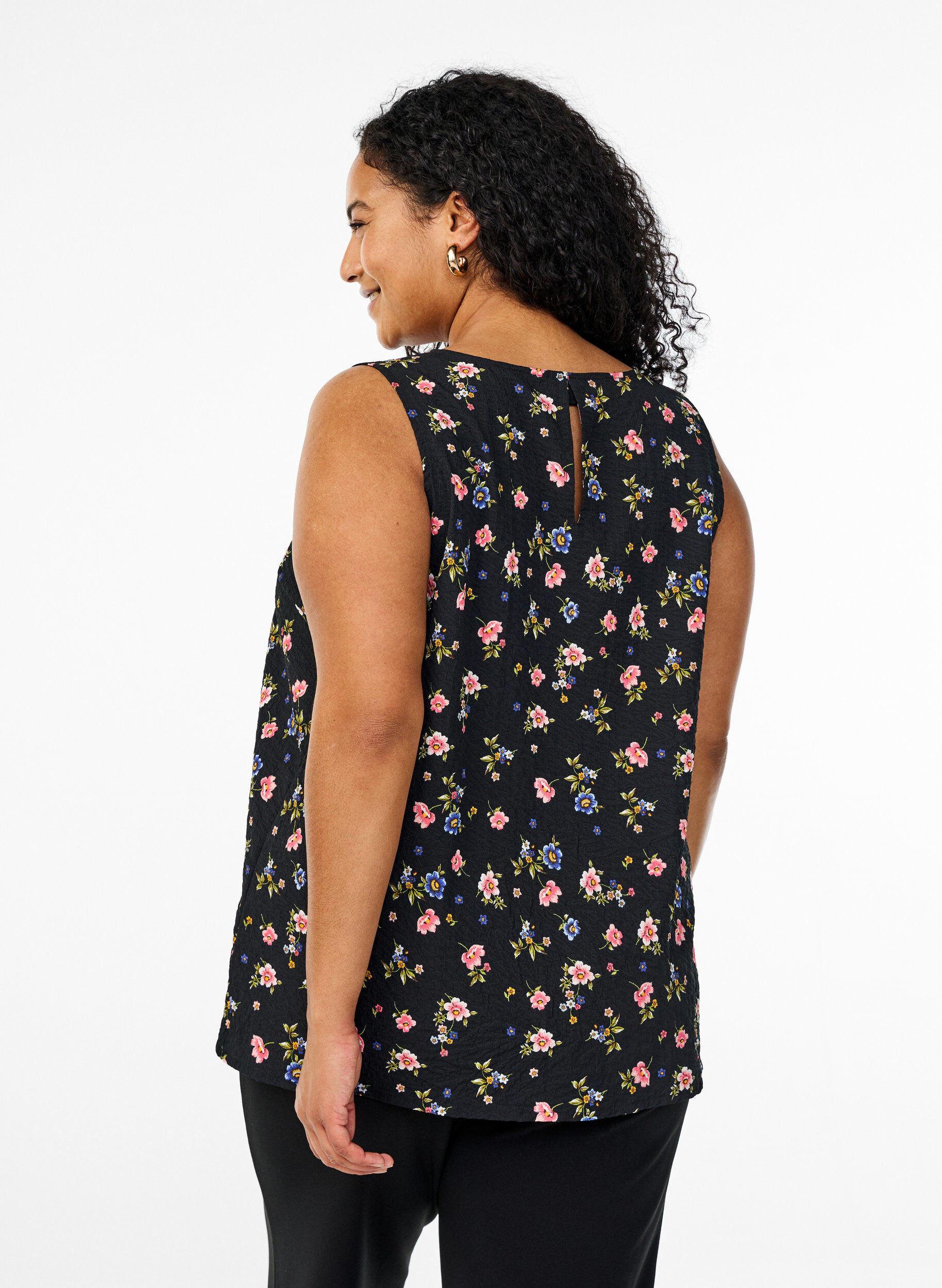 Zizzi FLASH - &AElig;rmel&oslash;s top med tekstur, Sort, Model image number 2