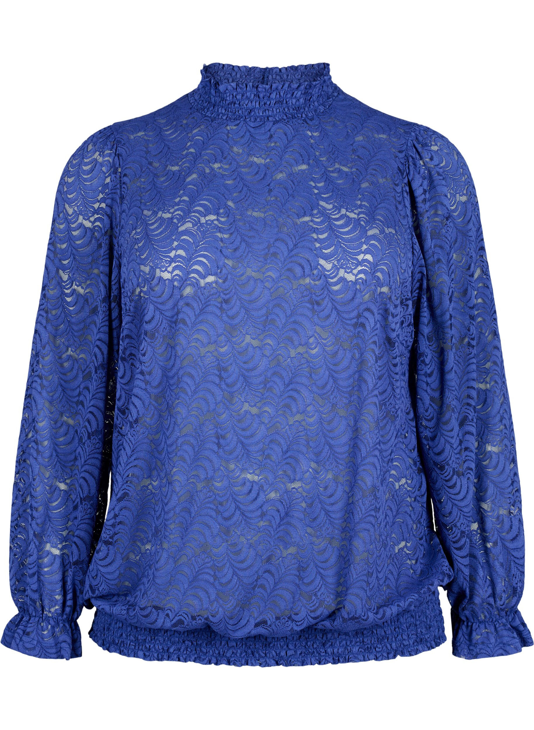 Zizzi Lang&aelig;rmet blondebluse med smock, Deep Ultramarine, Packshot image number 0