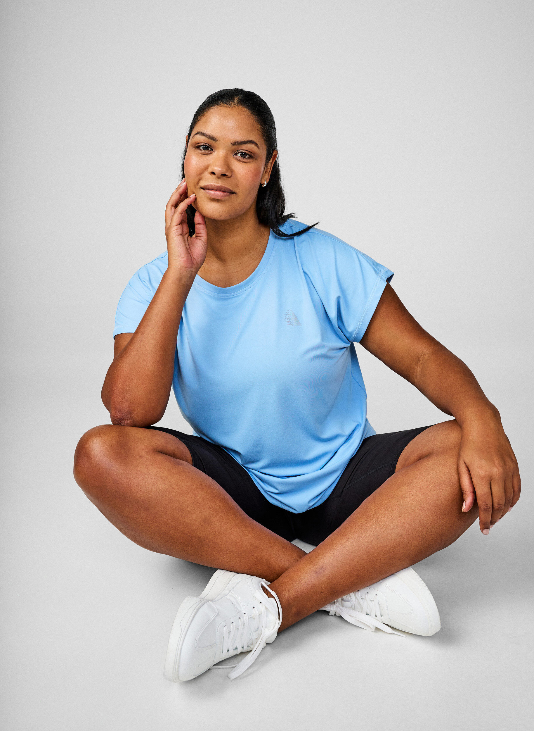 Zizzi Ensfarvet tr&aelig;nings t-shirt, Bl&aring;, Image image number 0