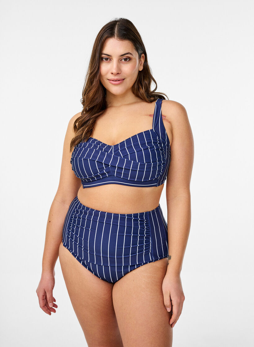 Bikini trusse med print og høj talje, Blå, Model image number 0