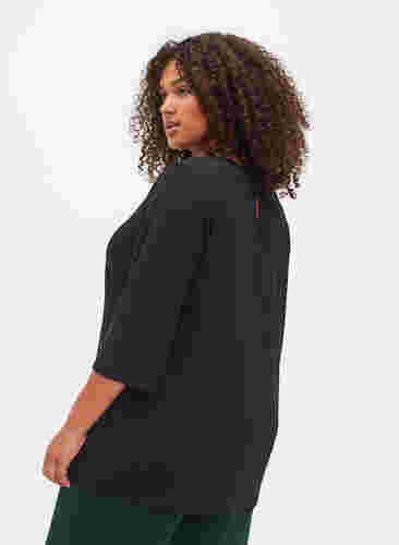 Bluse med 3/4 ærmer og v-udskæring, Black, Model image number 1