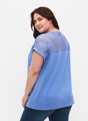 Kortærmet bomulds t-shirt med blonder, Persian Jewel, Model image number 1