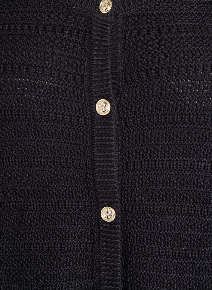 Cardigan med strukturstrik og dekorative knapper, Sort, Packshot image number 2