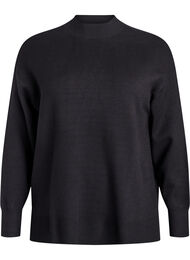 Strikbluse med høj hals, Sort