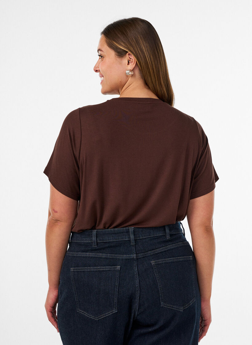T-shirt i viskose med rhinsten, Brun, Model image number 2