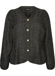 Boucl&eacute;jakke med pailletter og dekorative knapper, Sort