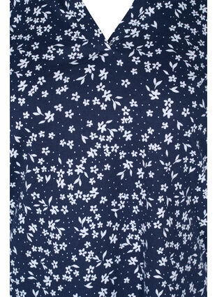Bomulds bluse med 3/4 ærmer og blomsterprint, NS w. White Flower, Packshot image number 2