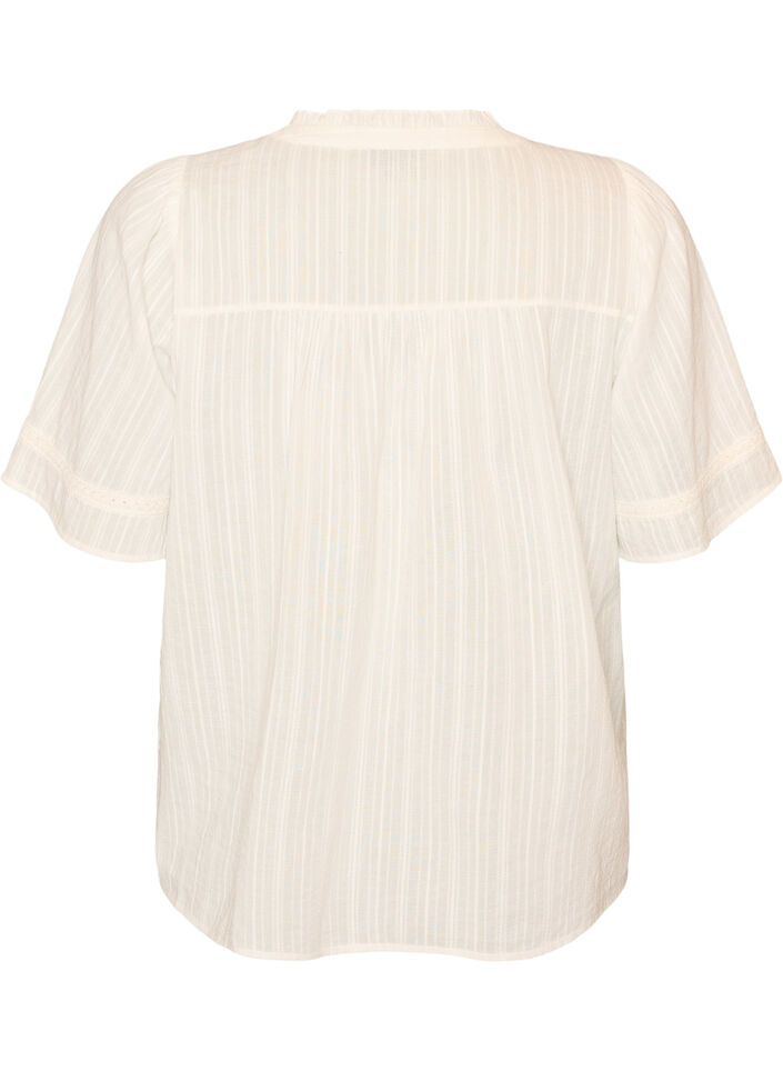 Bluse i bomuld med dekorative b&aring;nd, Vanilla, Packshot image number 1