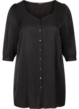 Tunika med knapper og 3/4 ærmer, Black, Packshot image number 0