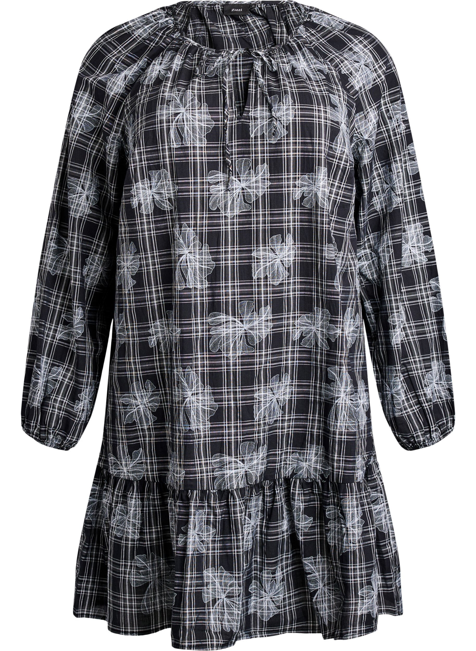 Kort kjole med tern og blomsterprint