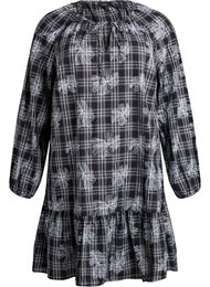 Kort kjole med tern og blomsterprint, Sort