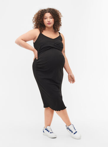 Graviditets kjole i rib, Black, Model image number 0