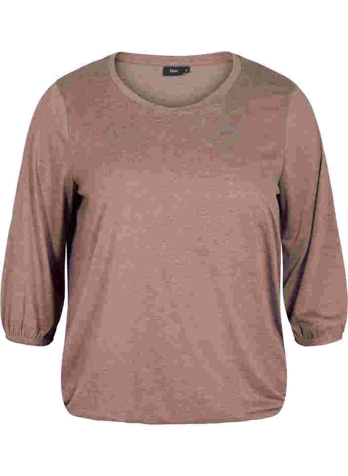Ensfarvet bluse med 3/4 ærmer, Chestnut Mel., Packshot image number 0