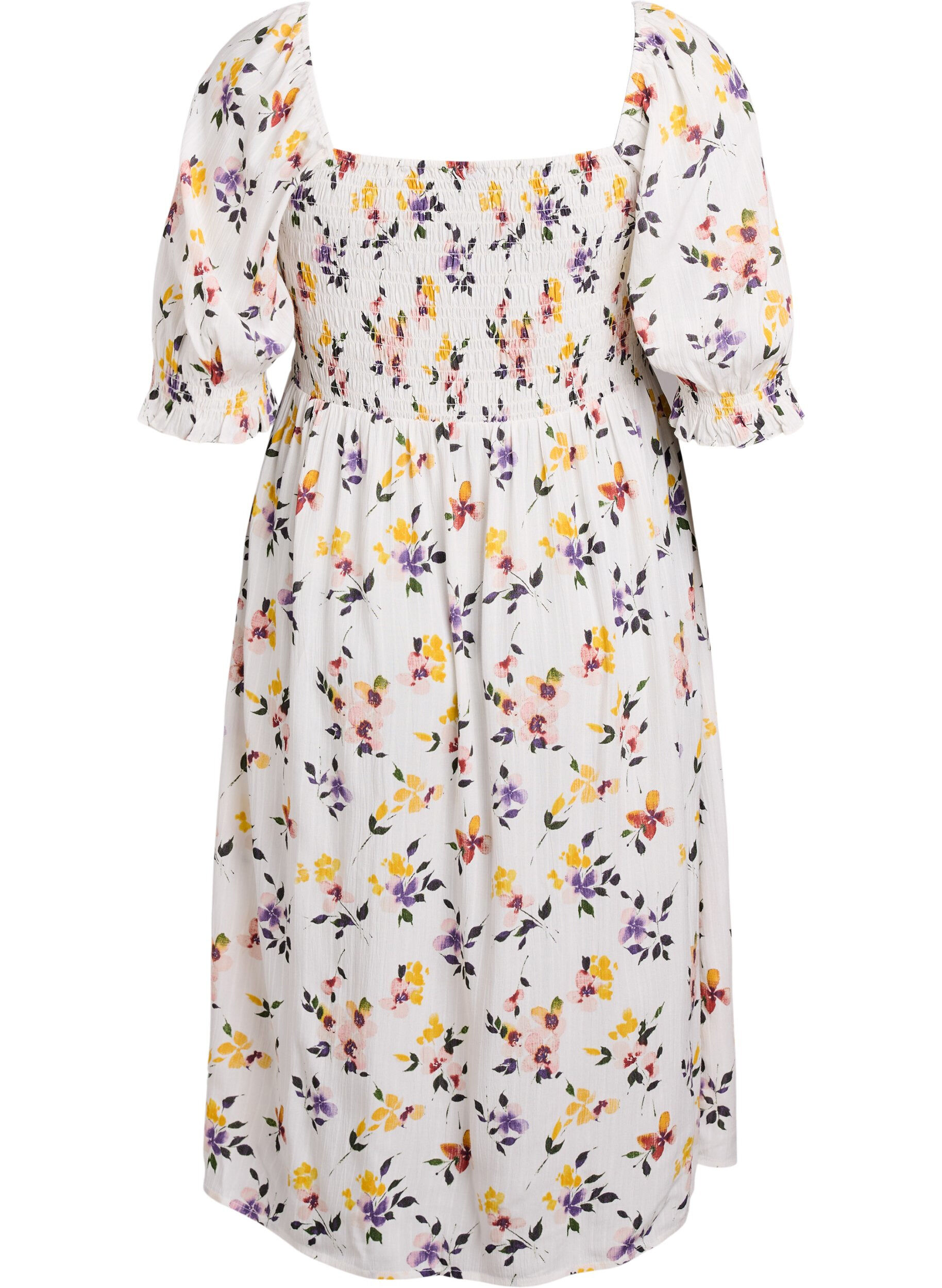 ZizziBlomstret sommerkjole i viskose, Hvid, Packshot image number 1