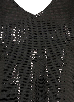 Paillet bluse med 3/4 ærmer , Black, Packshot image number 3