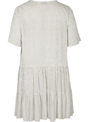 Kortærmet kjole med striber og knapper, White Stripe, Packshot image number 1