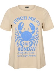 T-shirt i bomuld med printmotiv, Beige