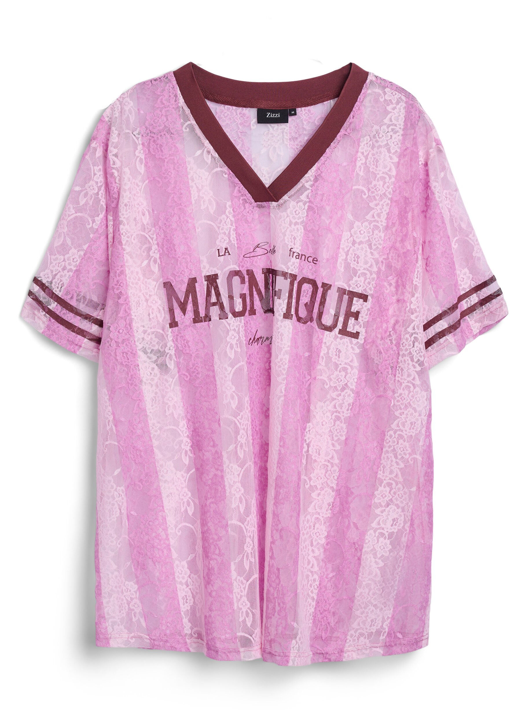 Zizzi Stribet blondebluse med statementprint, Lyser&oslash;d, Packshot image number 0