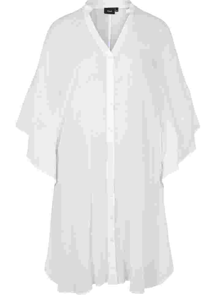 Bomulds strandkjole med knaplukning, Bright White, Packshot image number 0