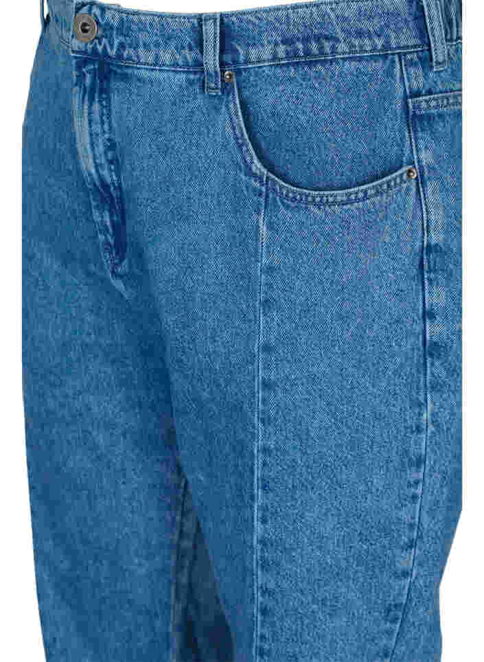 Cropped Mille mom jeans med color-block , Blue denim, Packshot image number 2