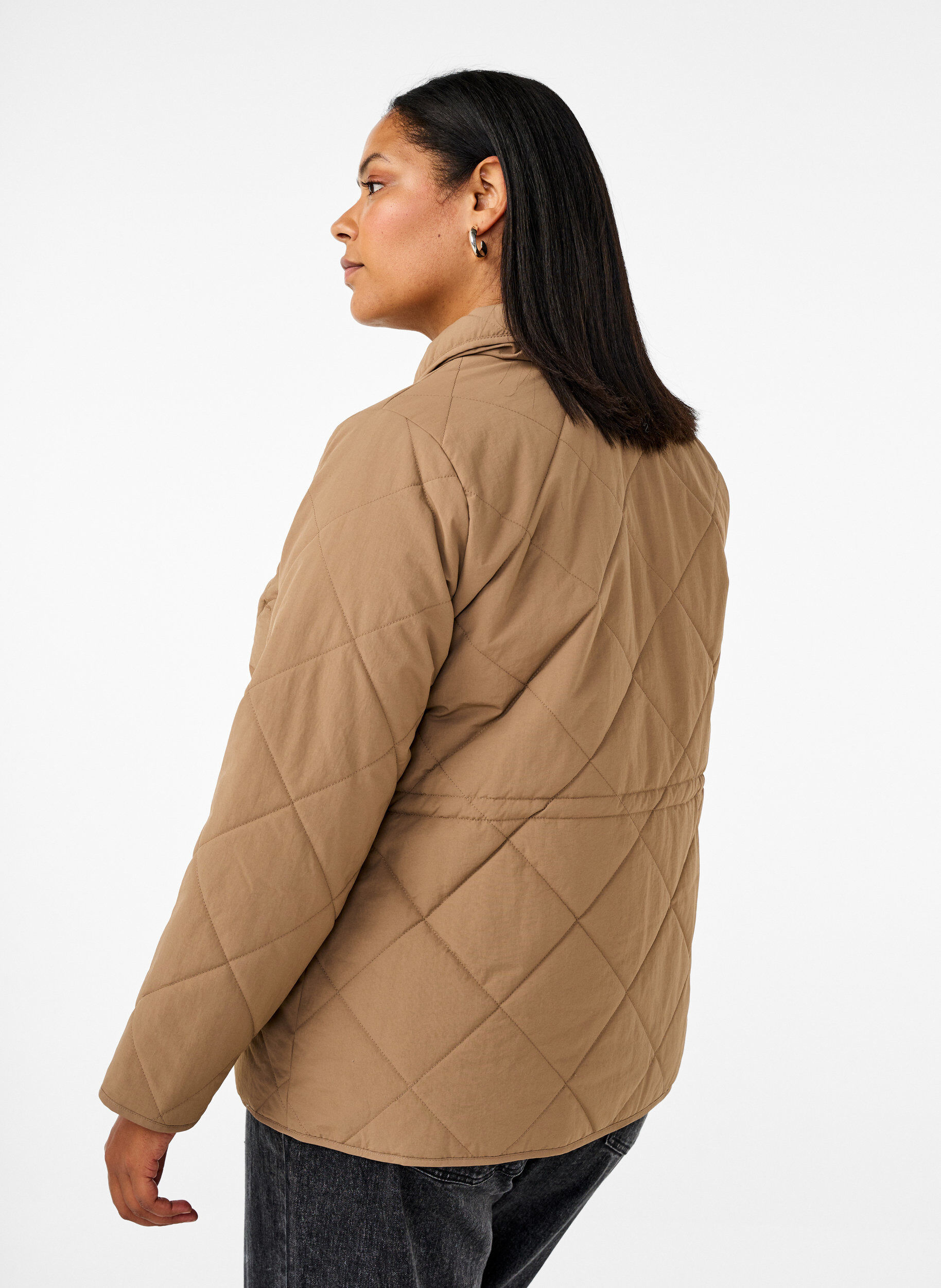 Zizzi Quiltet jakke med krave og lommer, Brun, Model image number 2