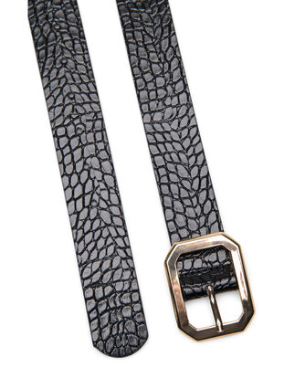 Imiteret læderbælte med croco mønster, Black w. Gold Buckle, Packshot image number 1