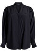 Skjortebluse med fl&aelig;sekrave og rynkedetaljer, Sort, Packshot image number 0