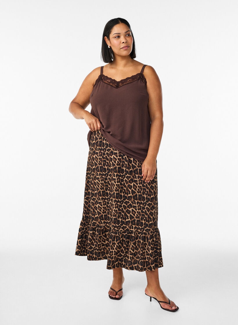 Lang nederdel med bindeb&aring;nd og fl&aelig;sekant, Sort, Model image number 0