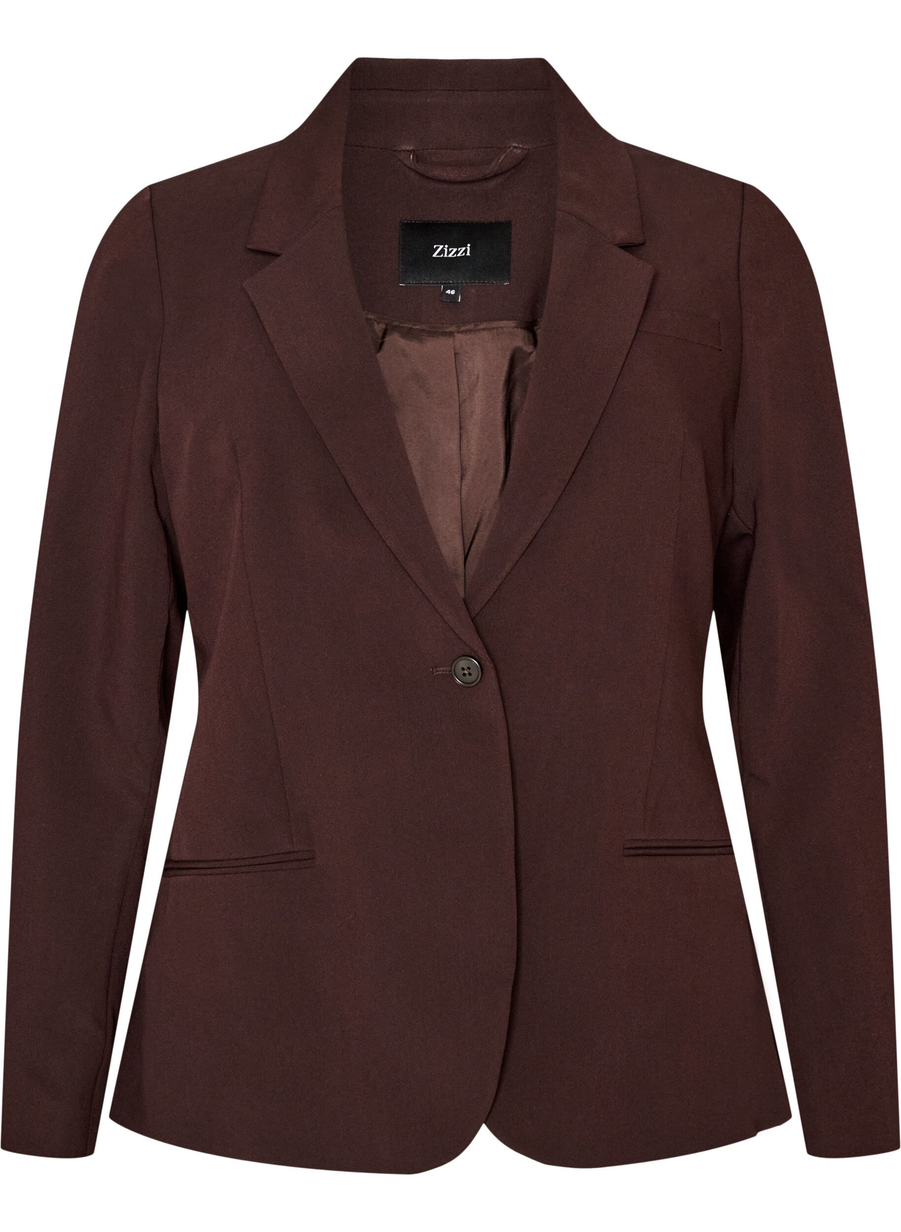 ZizziKlassisk blazer med enkel knaplukning, Brun, Packshot image number 0