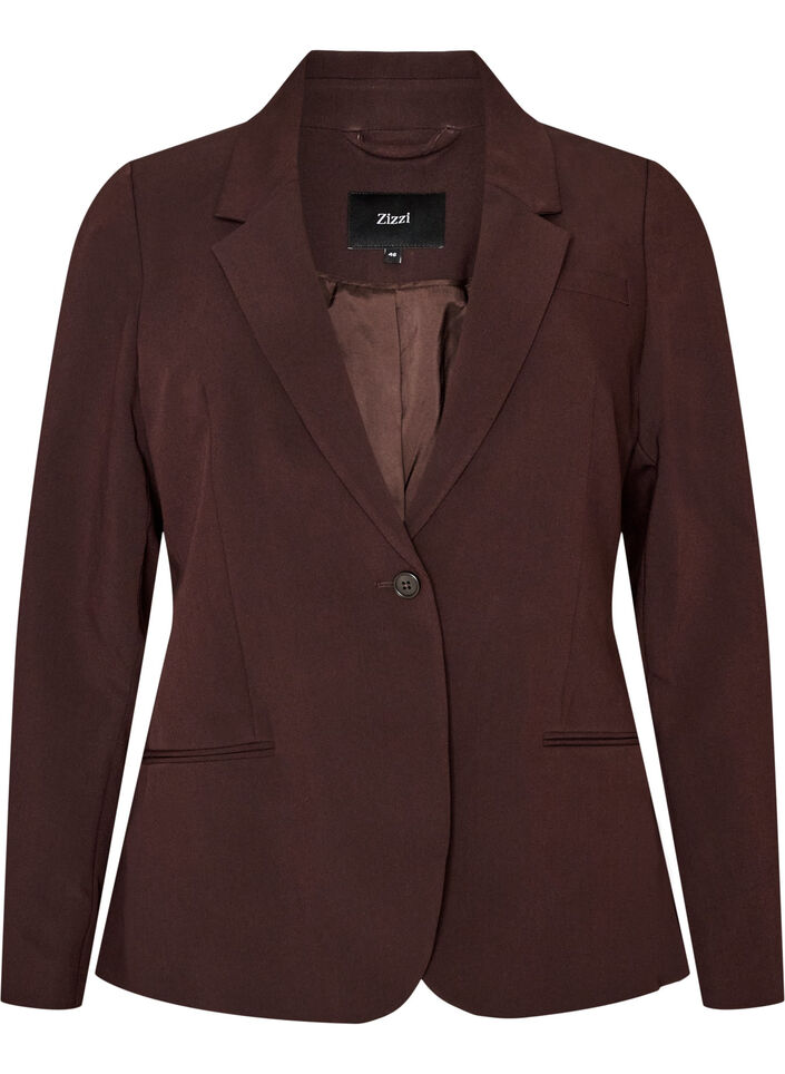 Klassisk blazer med enkel knaplukning, Brun, Packshot image number 0