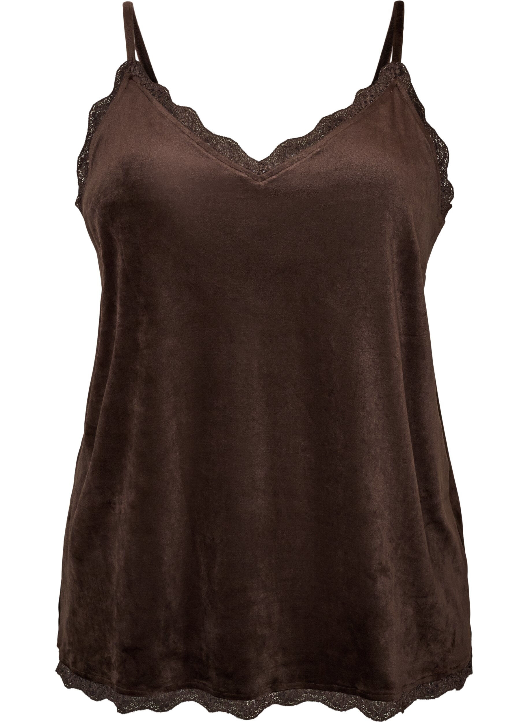 Velourtop med blondekanter