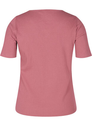Kortærmet rib t-shirt med knapper, Deco Rose, Packshot image number 1