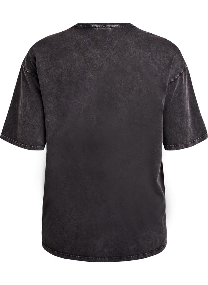 Sporty t-shirt i bomuld med washed effekt, Sort, Packshot image number 1