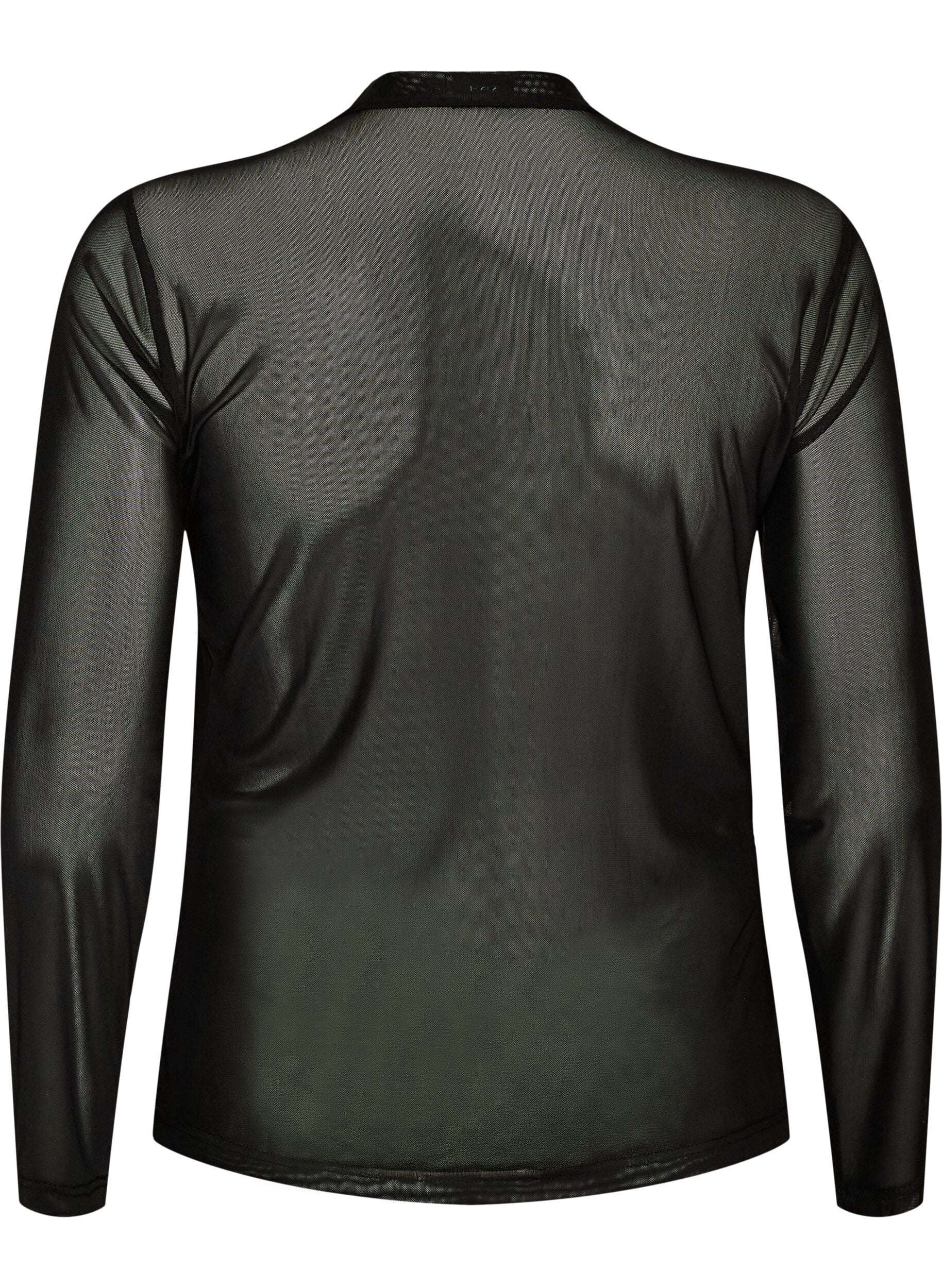 ZizziT&aelig;tsiddende meshbluse med lange &aelig;rmer, Sort, Packshot image number 1