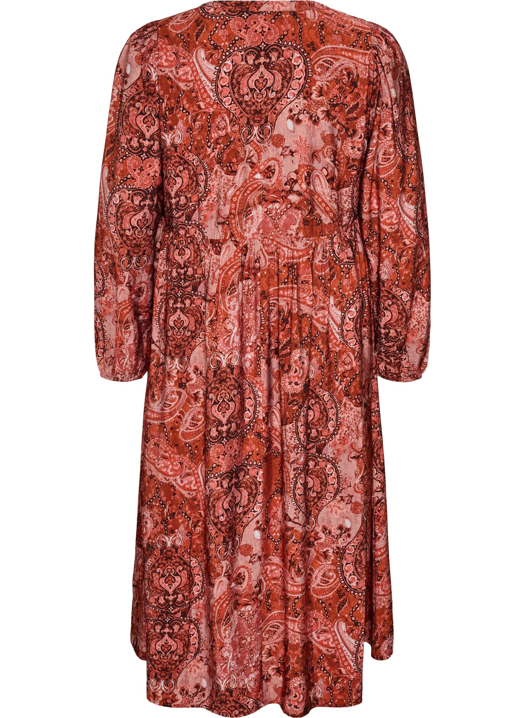 ZizziMidikjole i viskose med paisleyprint, Orange, Packshot image number 1