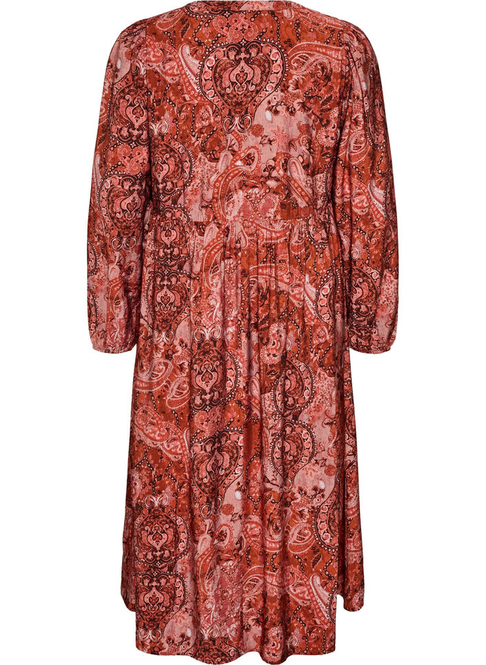 Midikjole i viskose med paisleyprint, Orange, Packshot image number 1