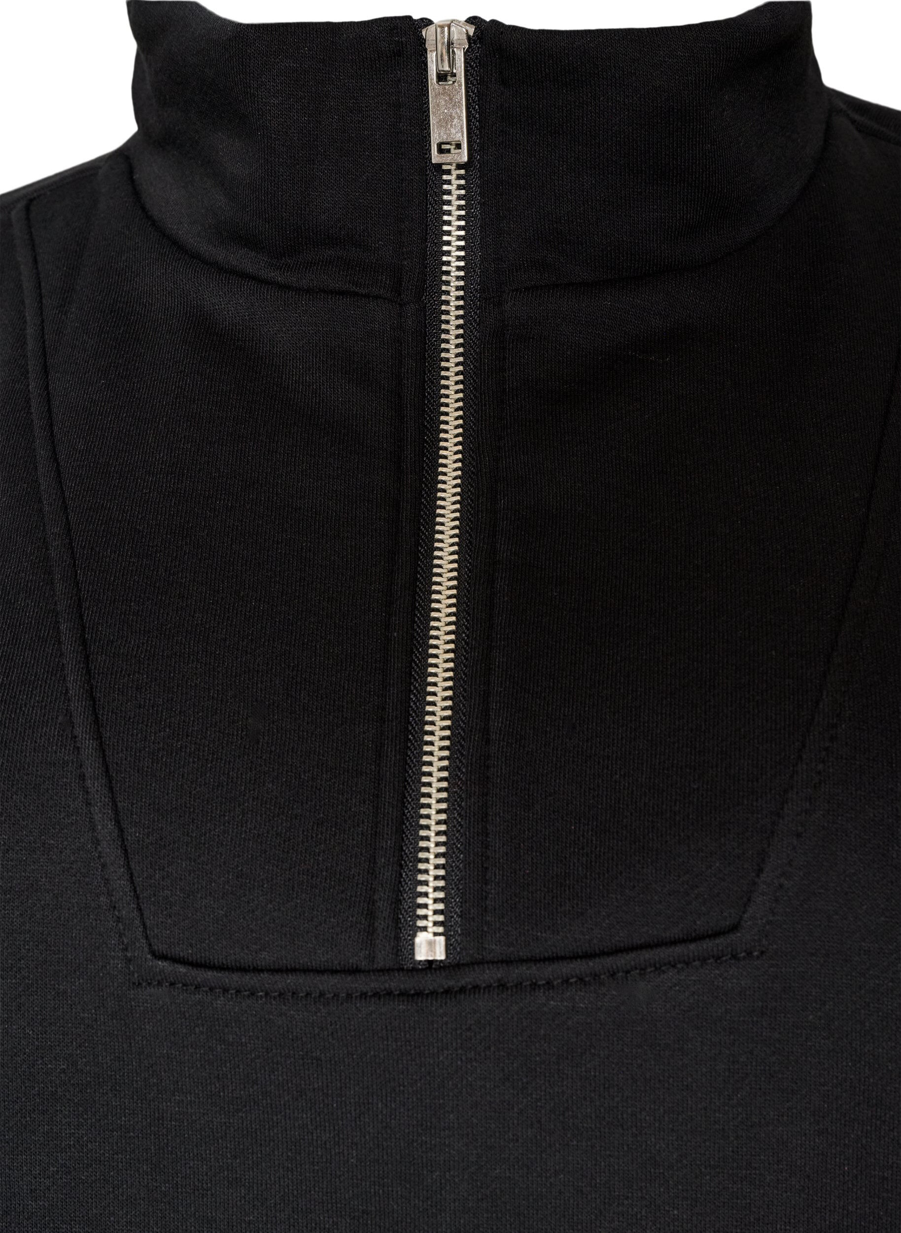 ZizziSweatshirt med h&oslash;j krave og lynl&aring;s, Sort, Packshot image number 2