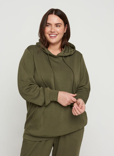 Sweatshirt med lommer og hætte, Ivy Green, Model image number 0
