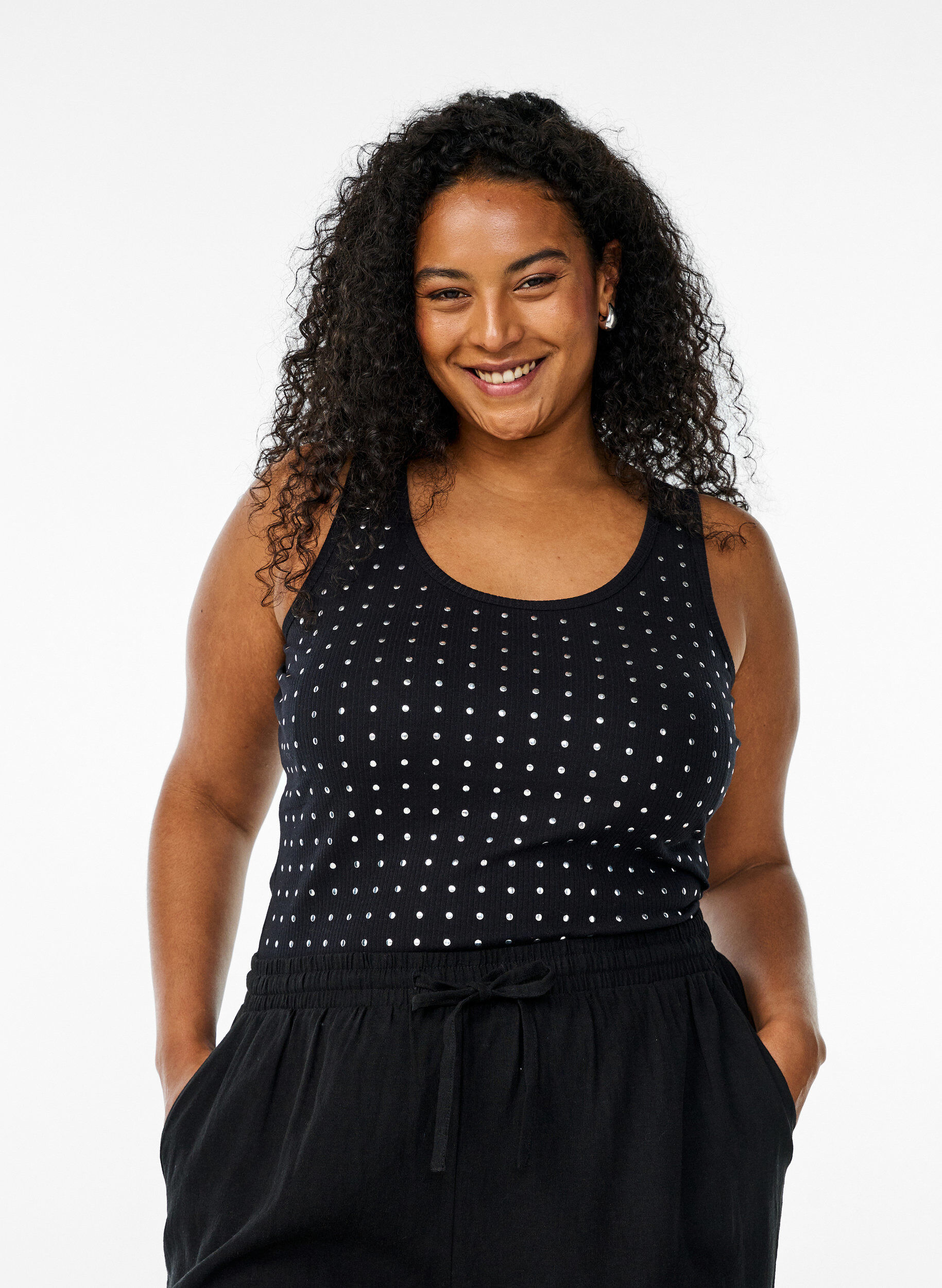 Zizzi Tanktop med nitter, Black, Model image number 0