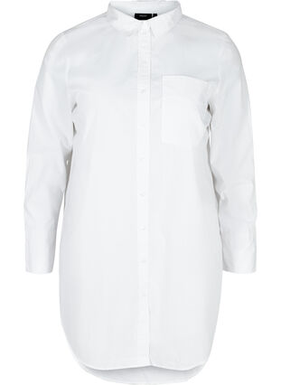 Lang bomulds skjorte med brystlomme, White, Packshot image number 0