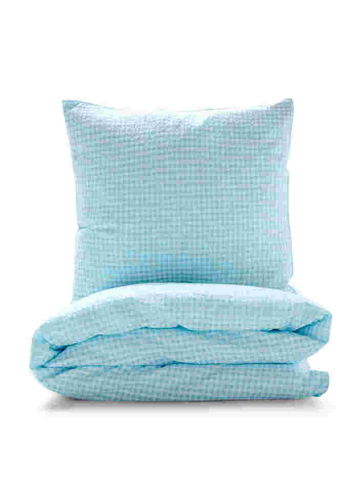 Ternet sengesæt i bomuld, Blue/White Check, Packshot image number 0