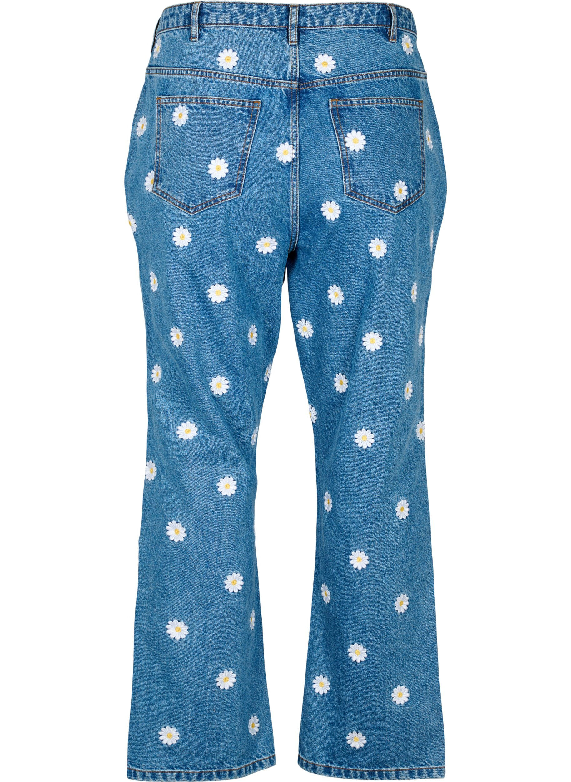 Zizzi H&oslash;jtaljede Gemma jeans med margueritter, Bl&aring;, Packshot image number 1