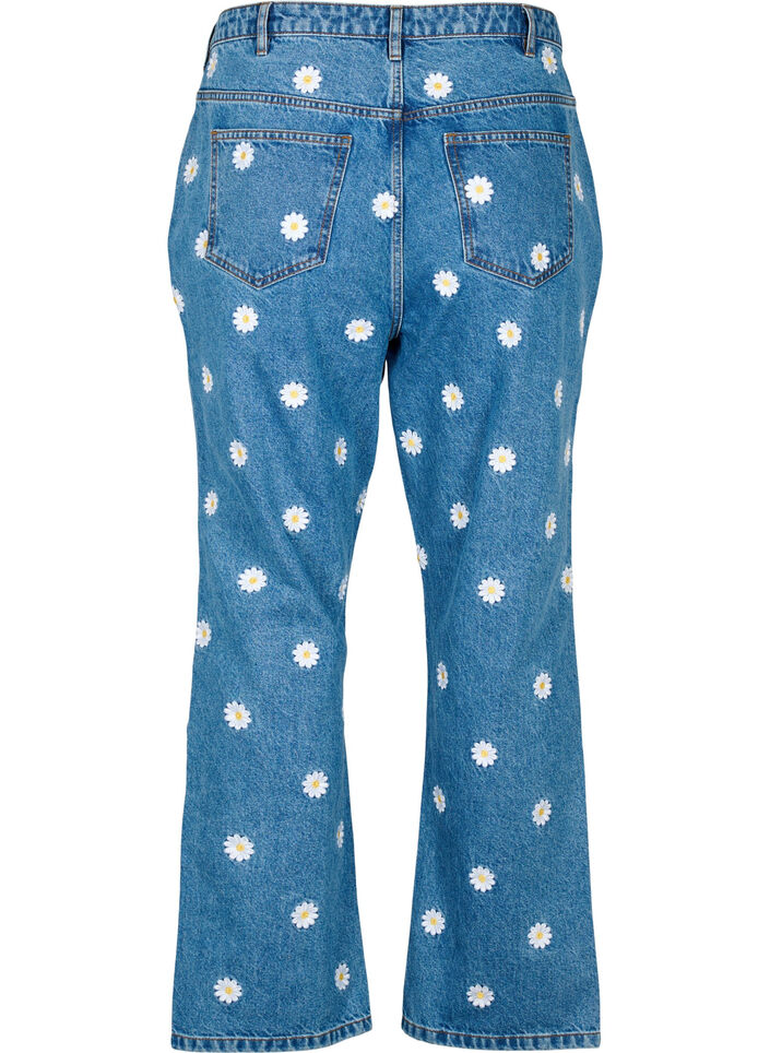 Højtaljede Gemma jeans med margueritter, Blå, Packshot image number 1
