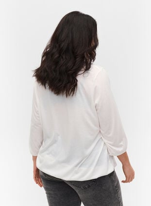 Ensfarvet bluse med 3/4 ærmer, White Mel, Model image number 1